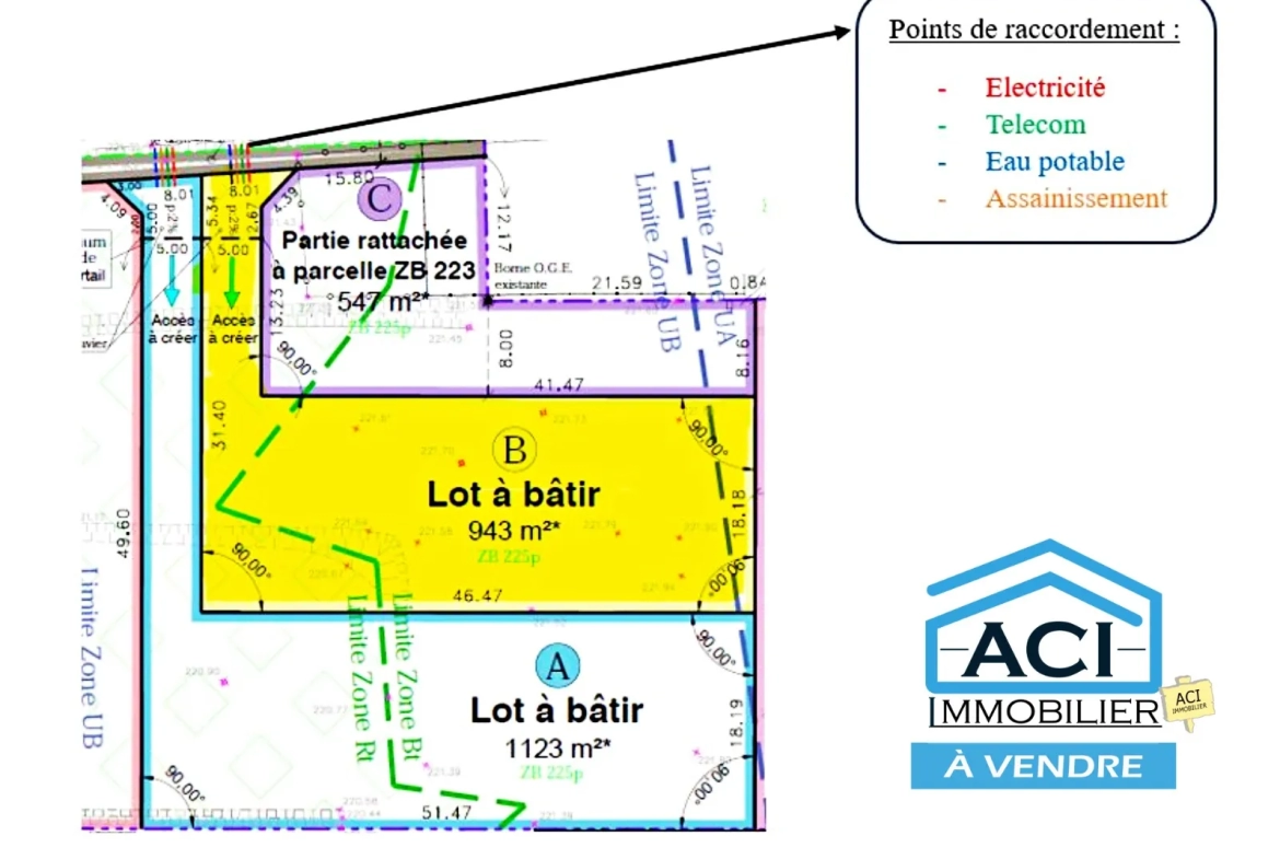 Terrain constructible de 943 m2 au centre village de Luzinay 