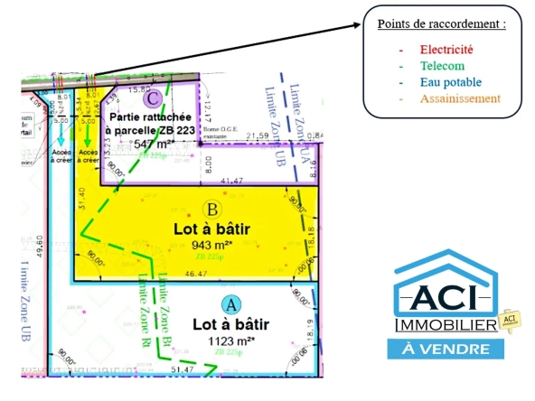 Terrain constructible de 943 m2 au centre village de Luzinay