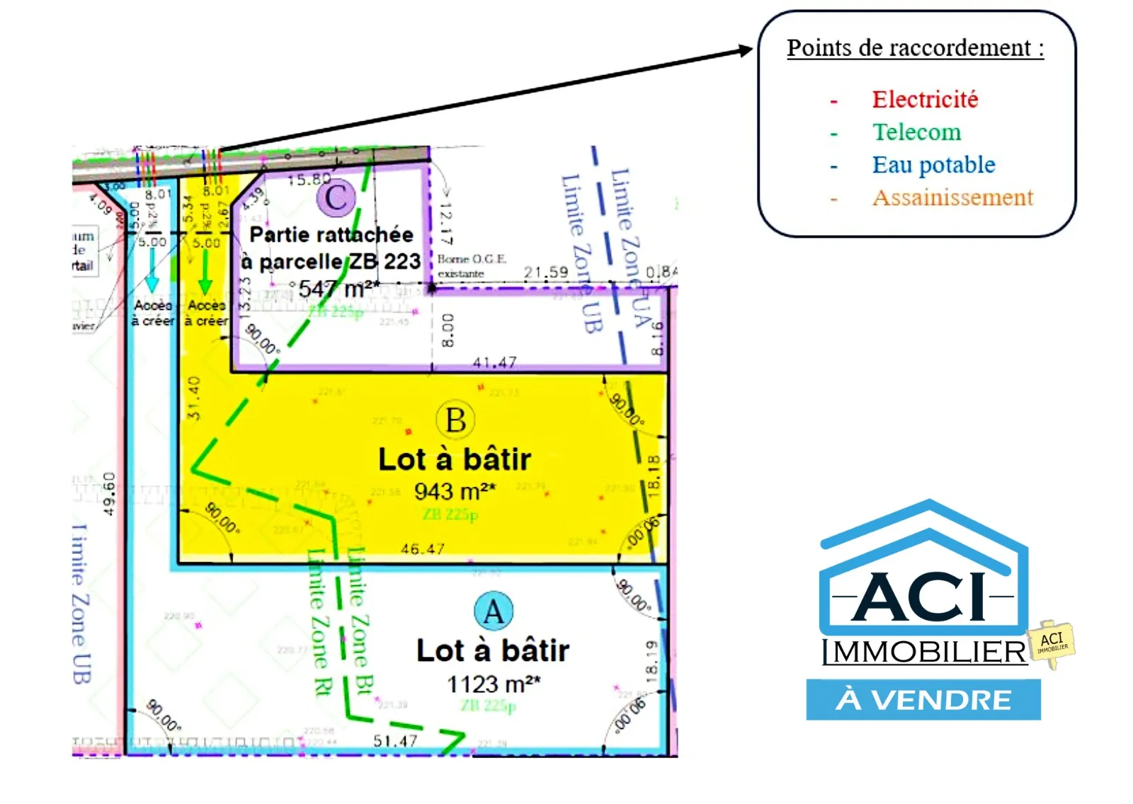 Terrain constructible de 943 m2 au centre village de Luzinay 