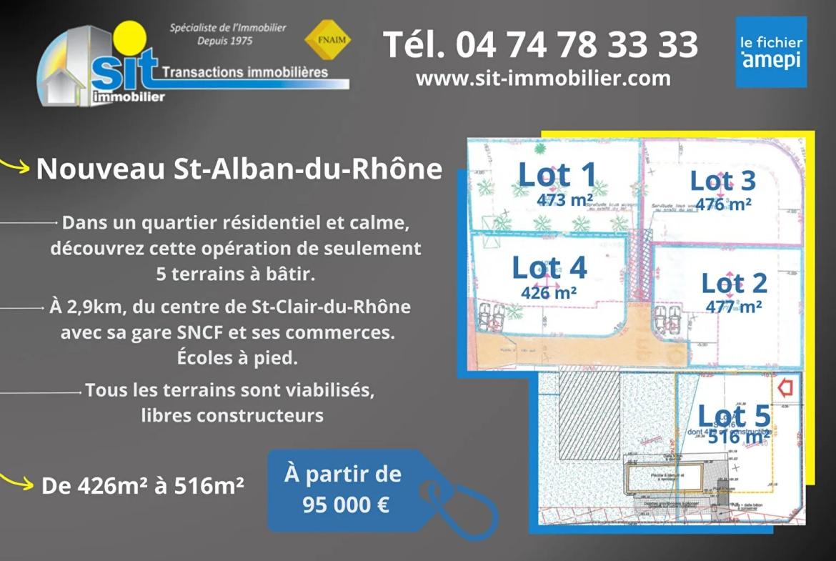 Terrain à bâtir Saint-Alban-du-Rhône 476m2 