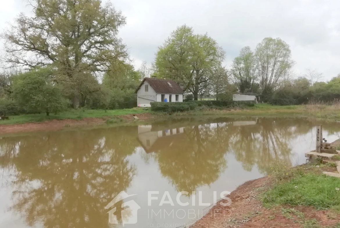 Étang de 2500m2 avec Maisonnette, puits, garage. Vivez en autarcie, isolé ! 