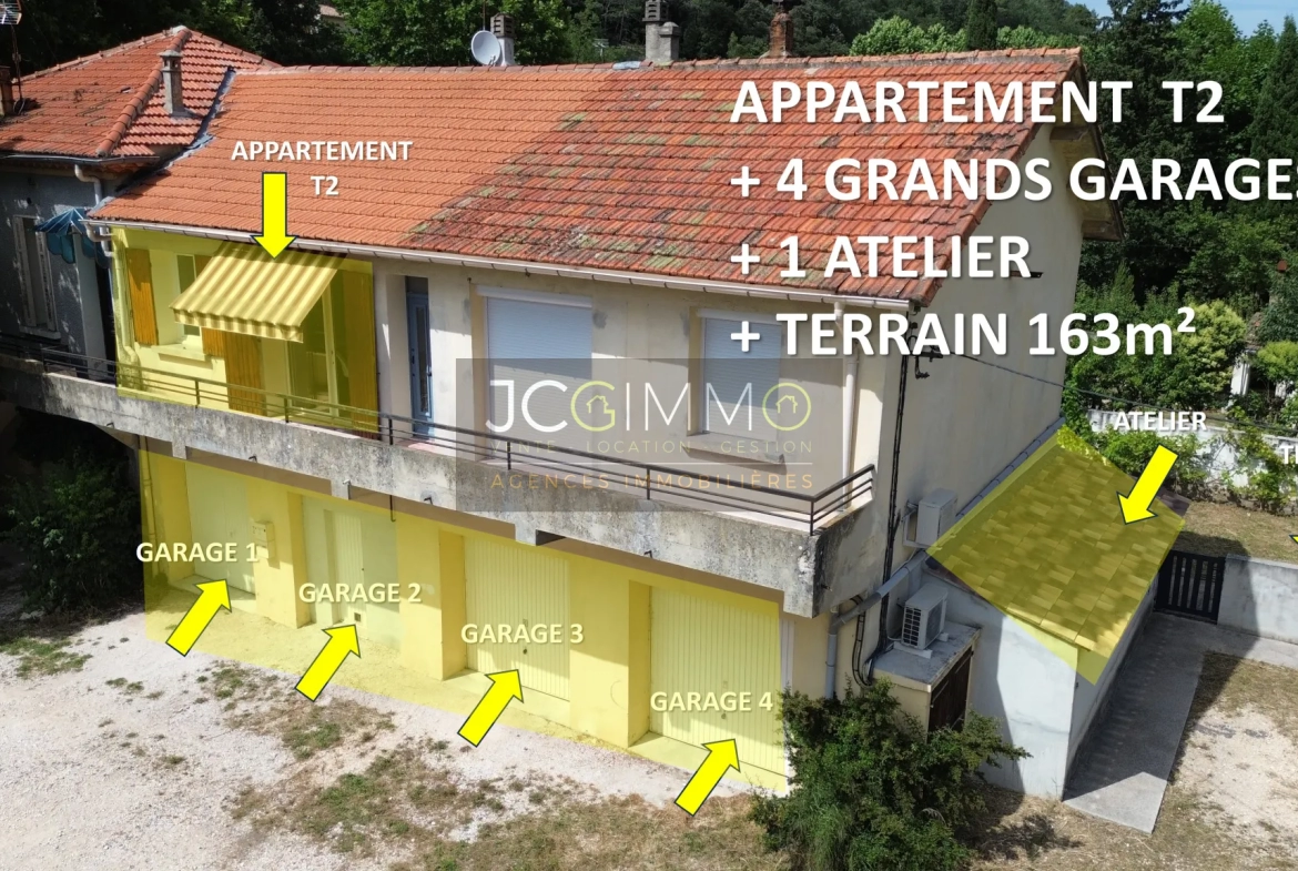 Appartement T2 refait à neuf + 4 garages + atelier + jardin à Meounes les montrieux 