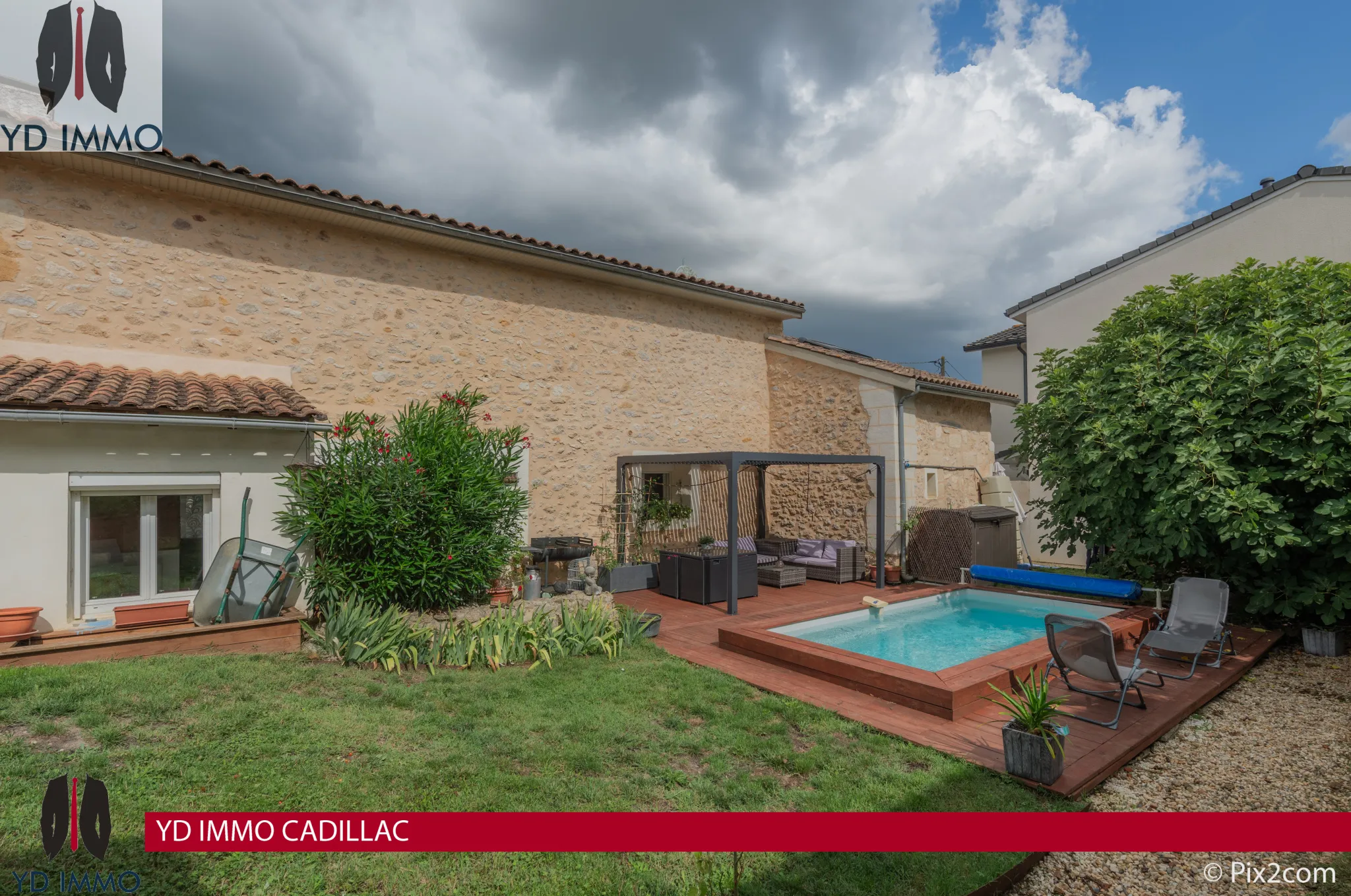 Maison en pierre à Cadillac avec 3 chambres, piscine et jardin 