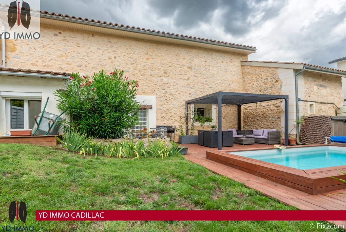 Maison en pierre à Cadillac avec 3 chambres, piscine et jardin 