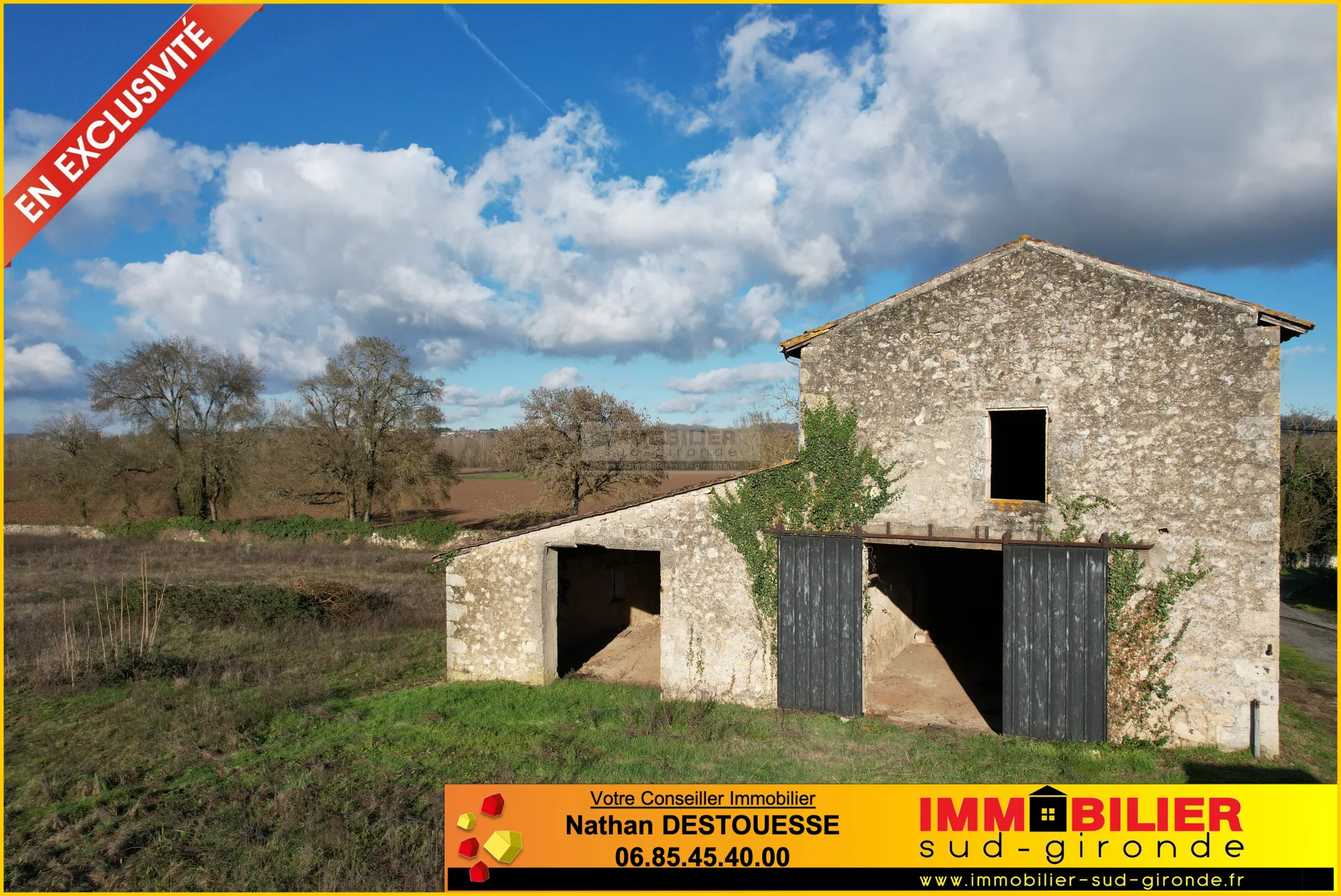 Belle bâtisse en pierre à réhabiliter avec vue sur les bords de Garonne à Podensac 