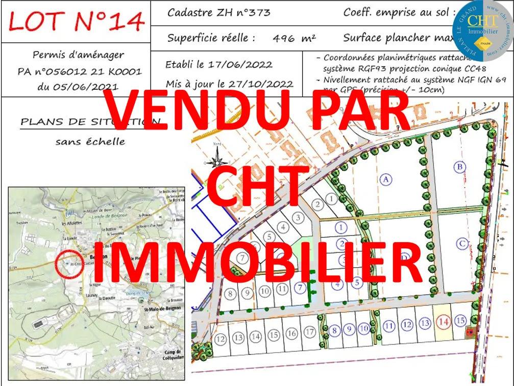 Terrain d'environ 496m2 à acheter à Beignon avec CHT IMMOBILIER 