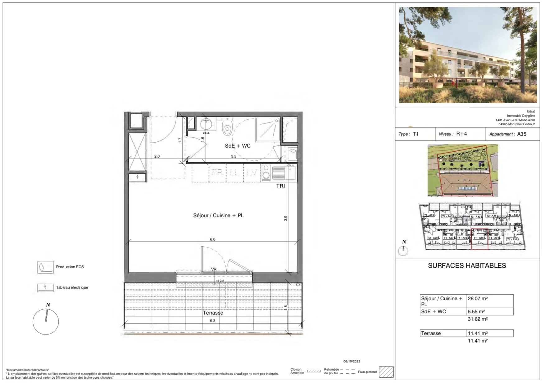 Appartement T1 de 25m2 avec terrasse et stationnement en sous-sol à Toulon 