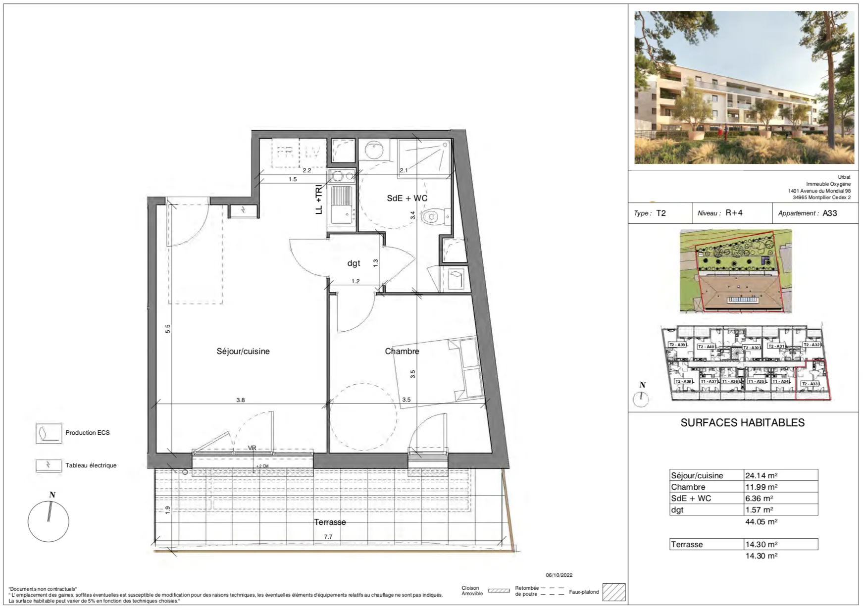 Appartement T2 de 44 m2 avec terrasse et stationnement à Toulon 