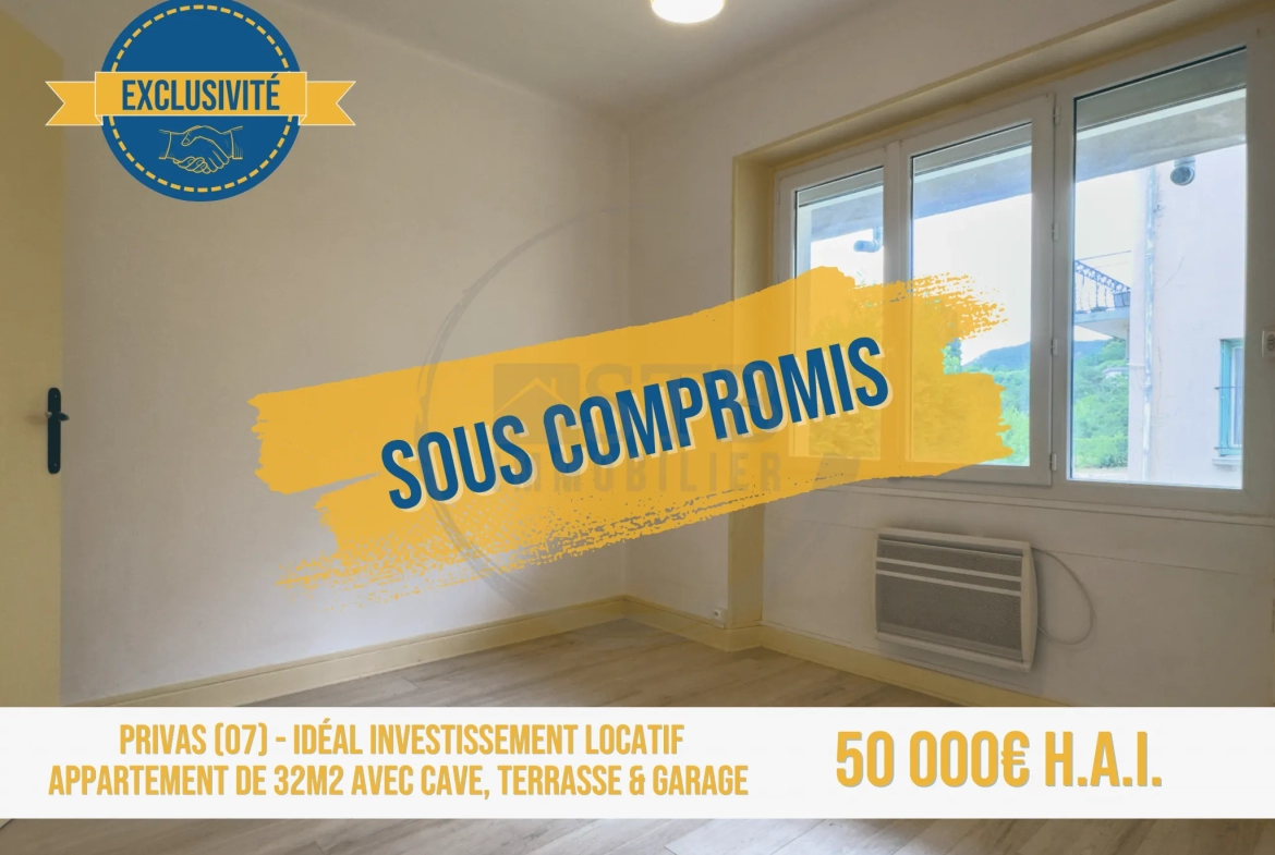 Appartement de 32m2 avec terrasse, garage et cave à Privas 