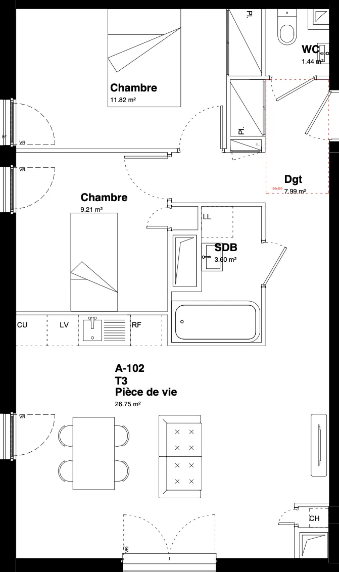 Appartement 3 pièces à MONTFERMEIL - RÉCENT 60m2 