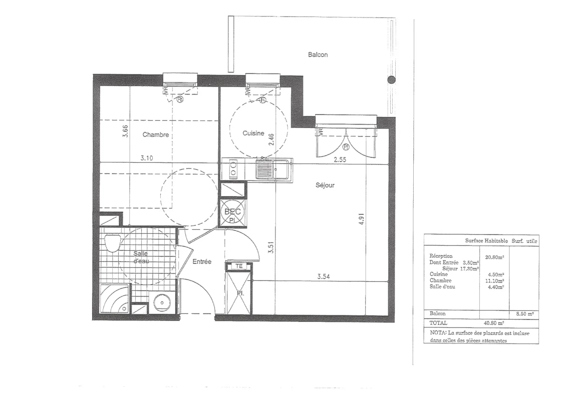 Appartement T2 de 40.80 m2 à Roquettes 