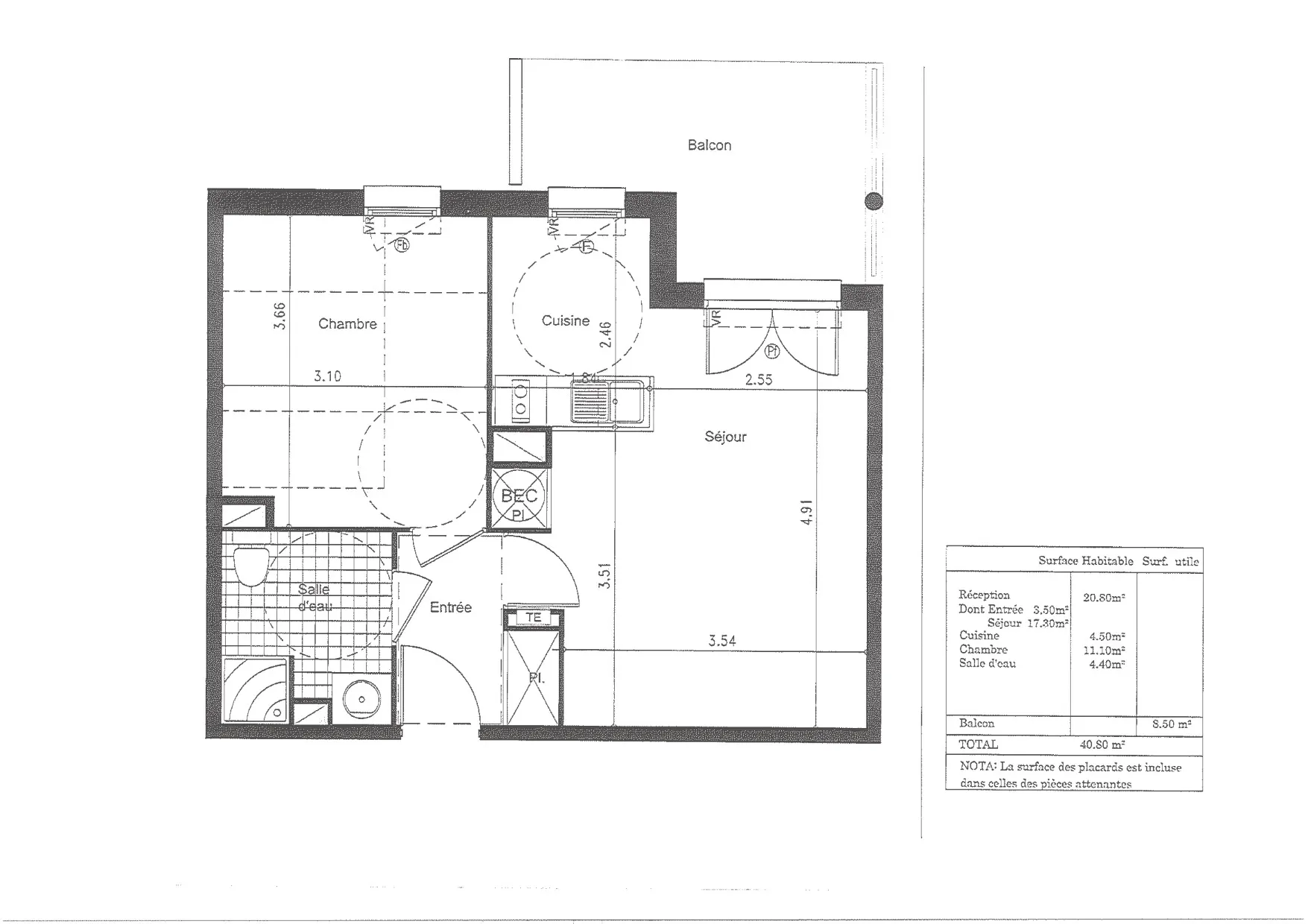 Appartement T2 de 40.80 m2 à Roquettes 