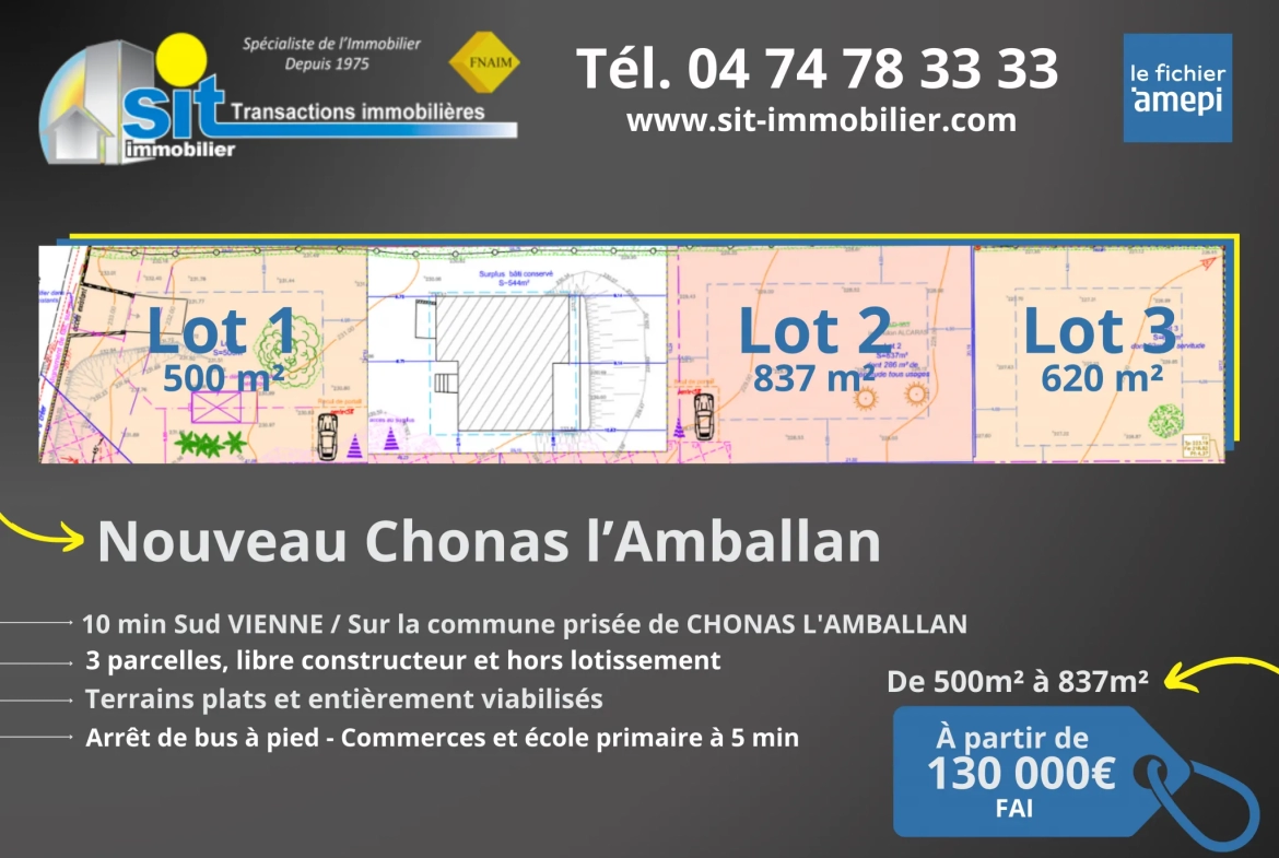 Terrain à bâtir de 837m2 à Chonas L Amballan 