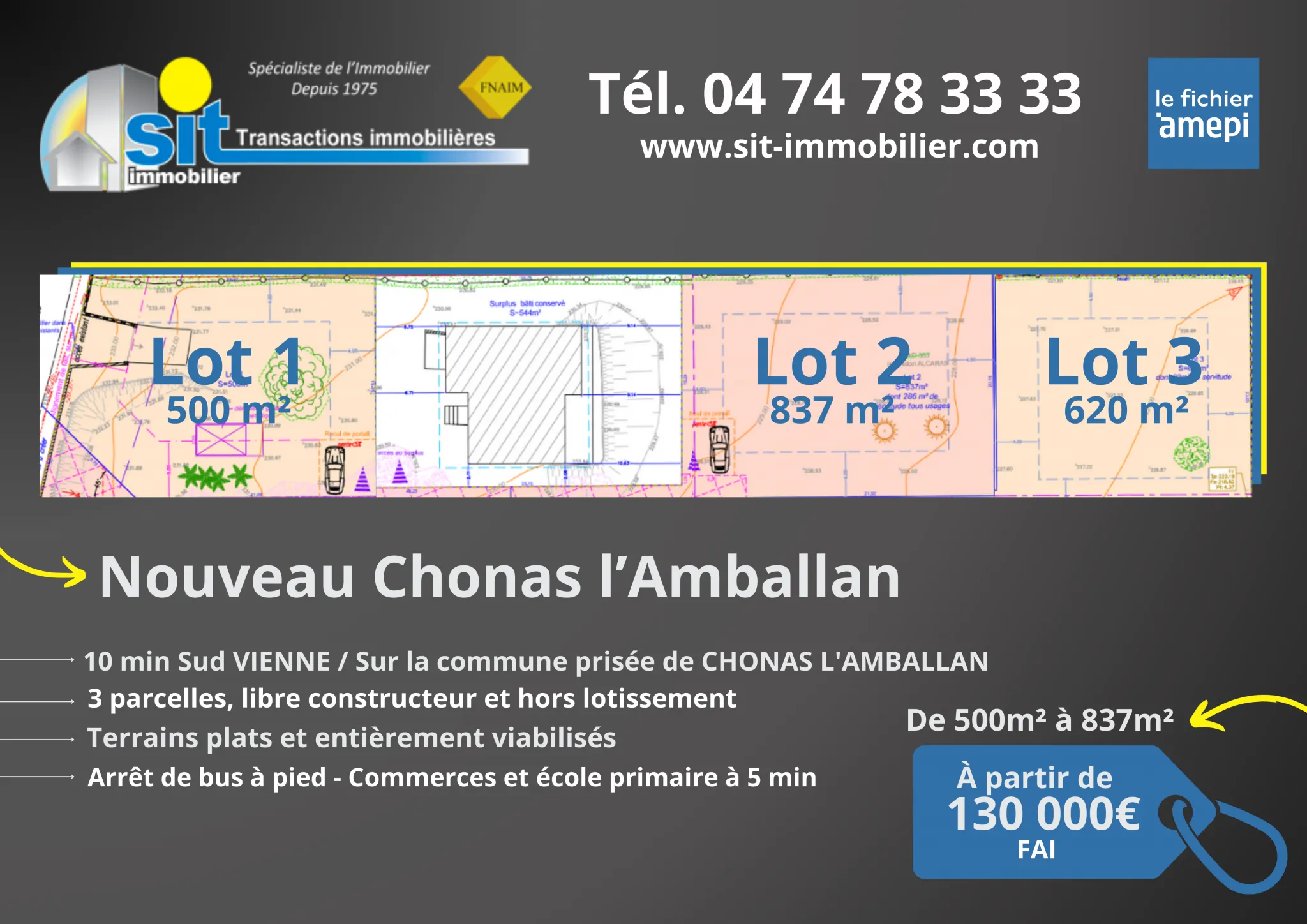 Terrain à bâtir de 837m2 à Chonas L Amballan 