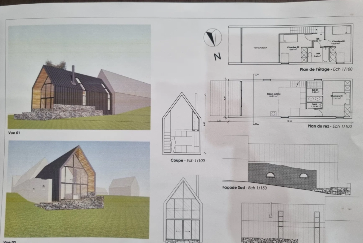 Terrain de 160 m2 avec projet de maison loft à Wierre-Effroy 