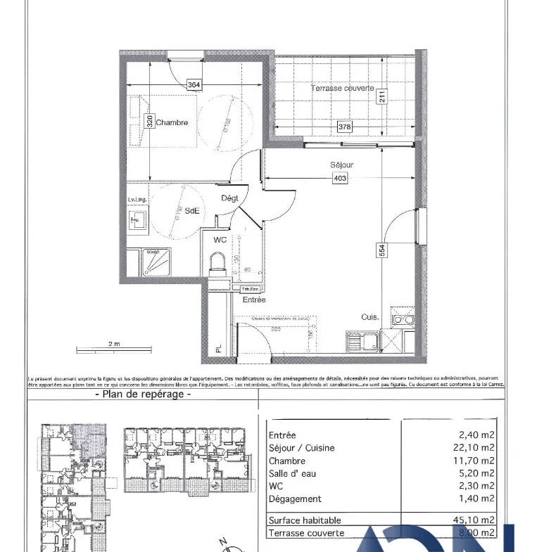 Apartment T2 of 45.1m2 with Terrace and Parking in Juvignac 