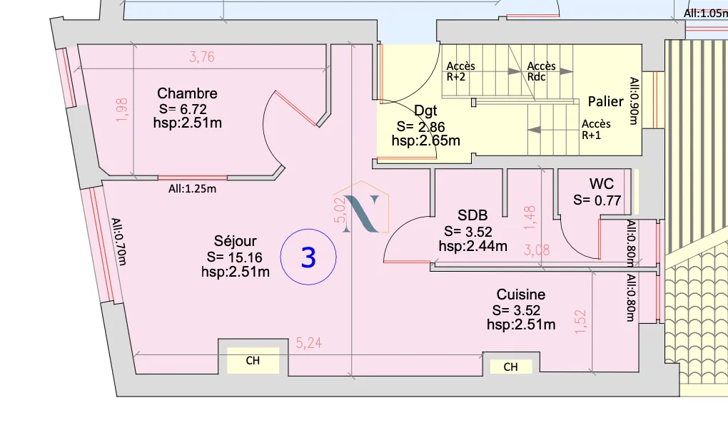 Appartement T1 rénové avec luminosité à Ronchin 