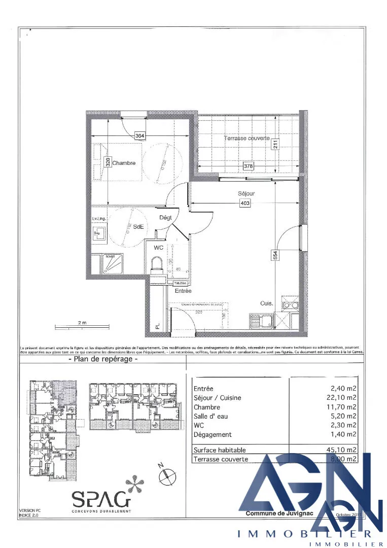 Appartement T2 de 45.1m2 avec terrasse et parking à Juvignac 