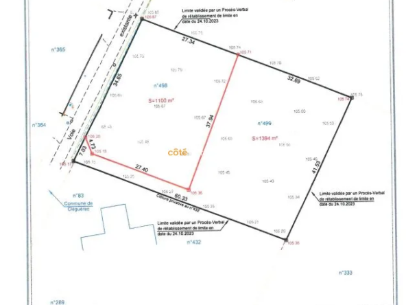 Terrain à bâtir de 1100m2 à Cléguérec