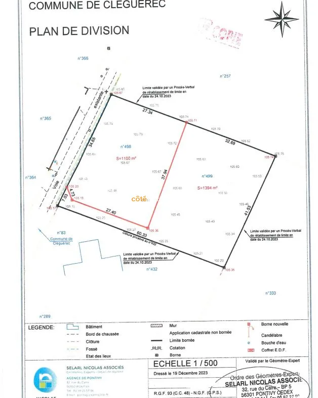 Terrain à bâtir de 1100m2 à Cléguérec 