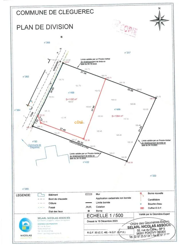 Terrain à bâtir de 1100m2 à Cléguérec 