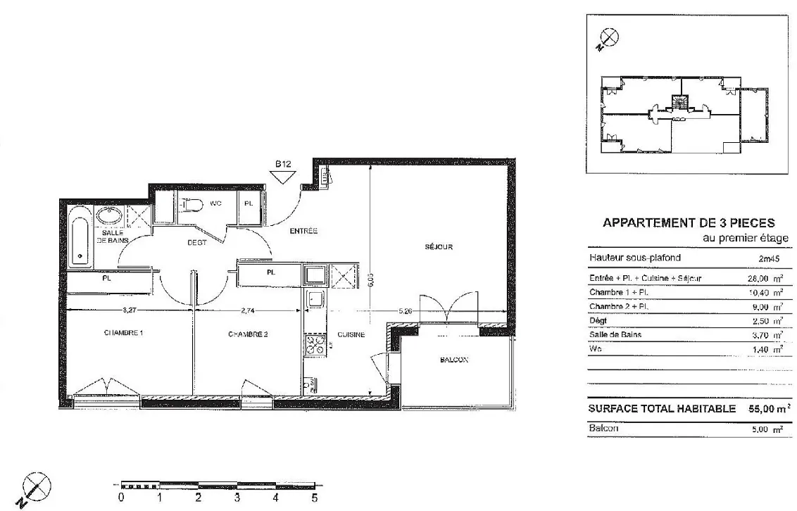 Appartement T3 de 55m2 à Saint Orens-de-Gameville 