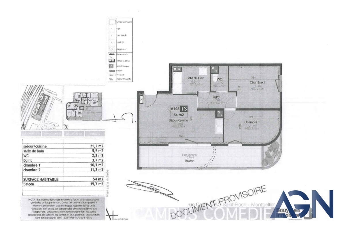 Appartement 3 pièces de 54m2 avec parking en centre-ville de Montpellier 