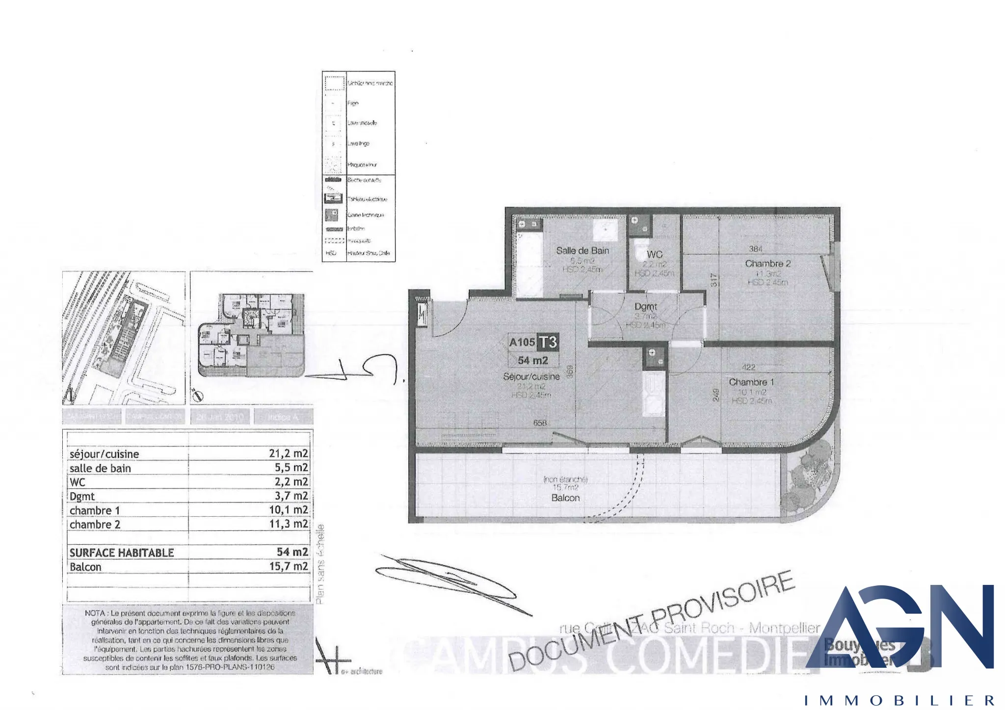 Appartement 3 pièces de 54m2 avec parking en centre-ville de Montpellier 