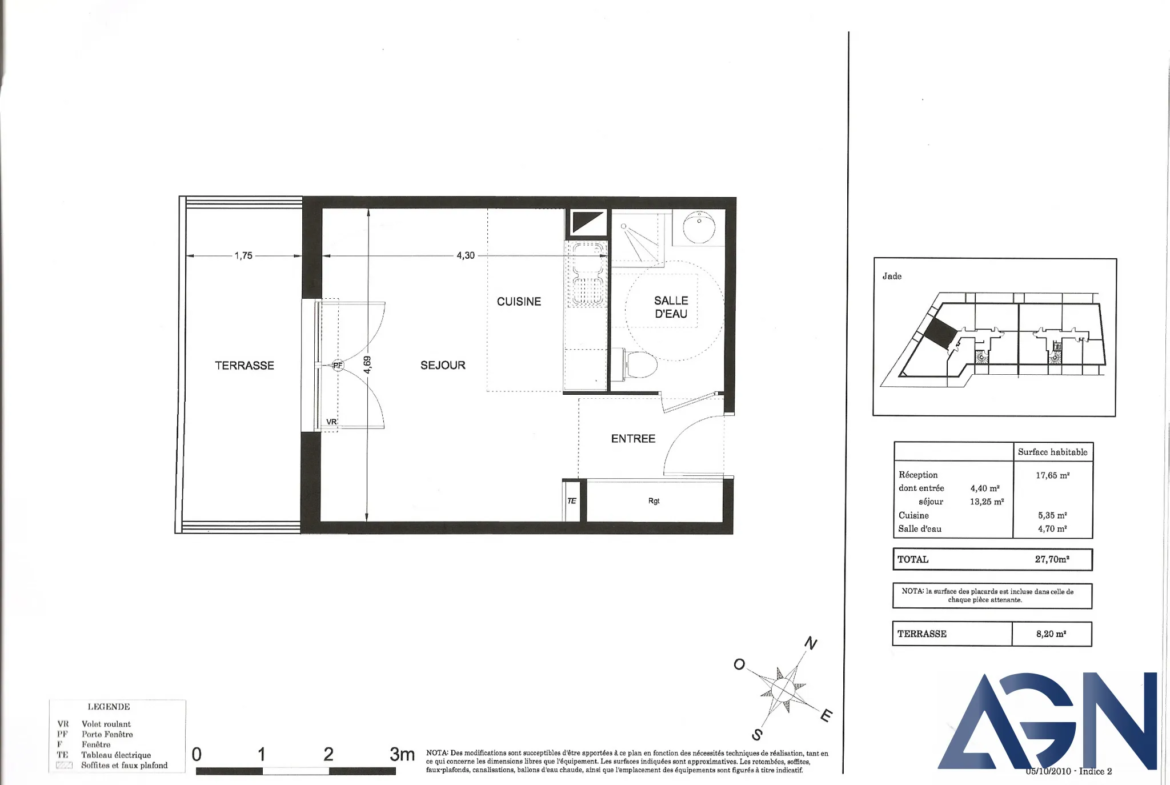 Vente : Grand studio de 27,7m2 avec garage - Quartier Près d'Arènes à Montpellier 