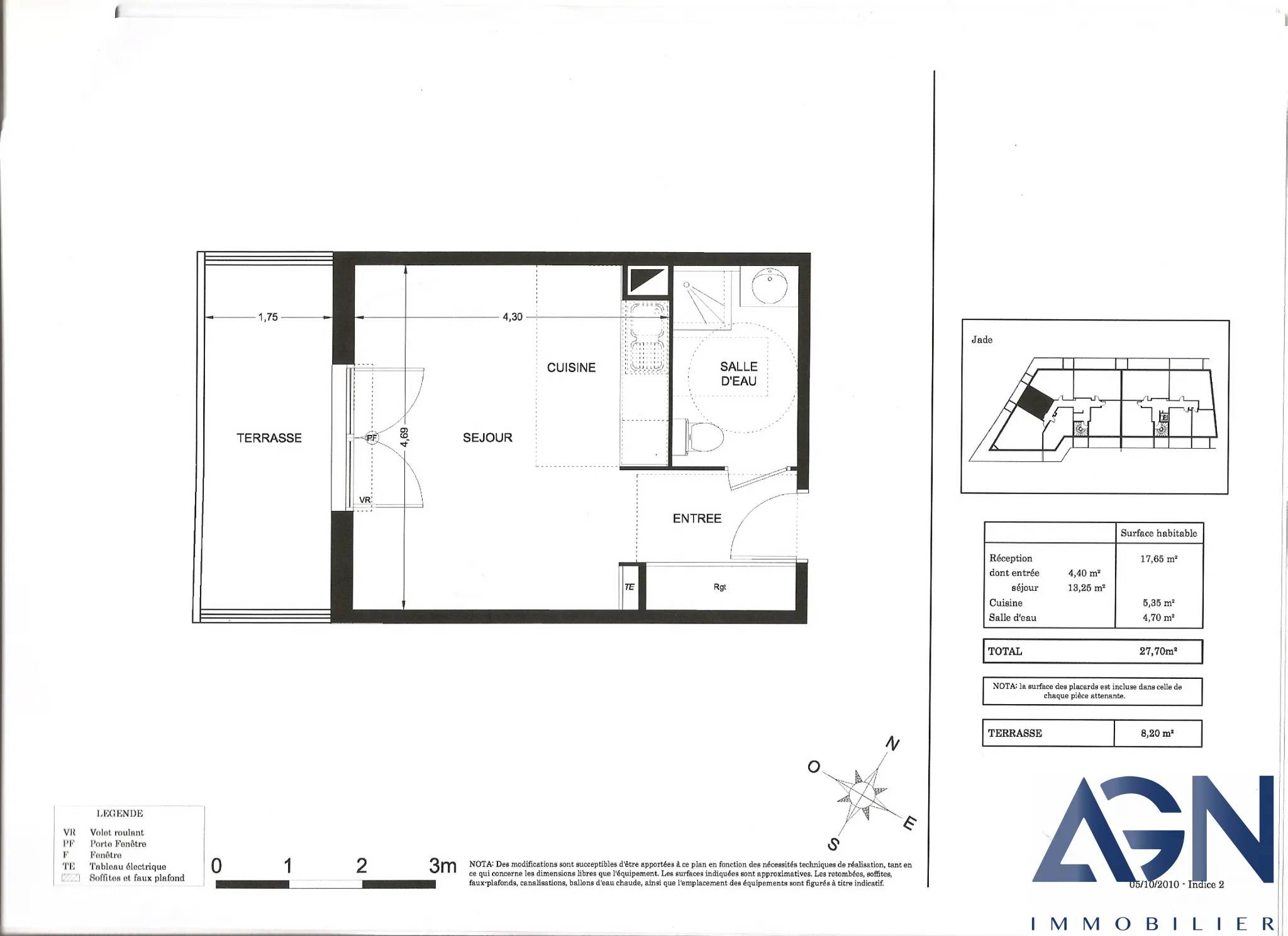 Vente : Grand studio de 27,7m2 avec garage - Quartier Près d'Arènes à Montpellier 