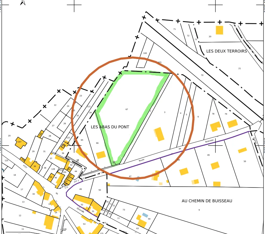 Terrain constructible de 3450 m2 à Puiseaux 