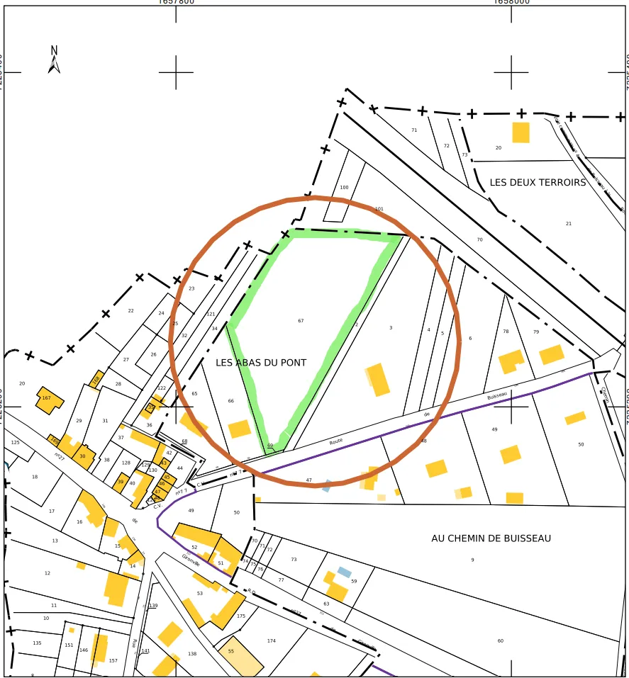 Terrain constructible de 3450 m2 à Puiseaux 