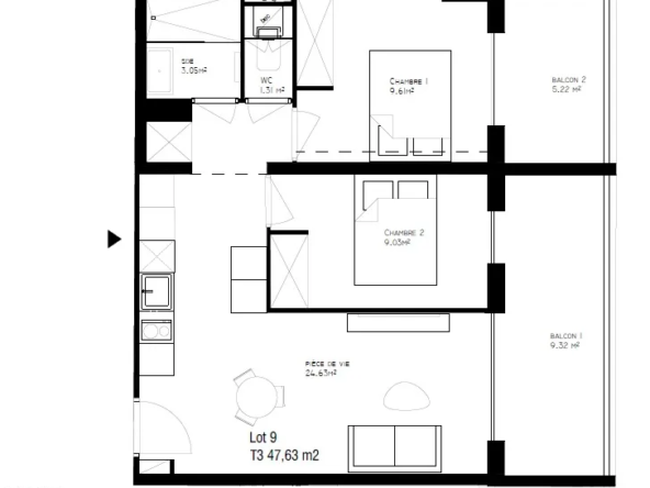 Appartement 3 pièces - Programme VIR - Gambetta Park - Nice