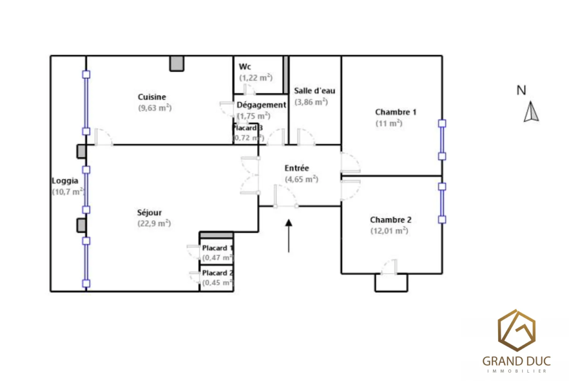 Appartement 68m2, 2 chambres, terrasse 10m2, Marseille 13004 