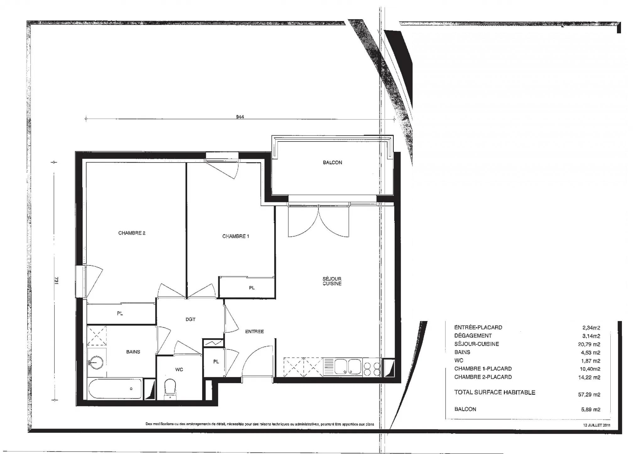 Appartement T3 de 57.29m2 à Lormont 