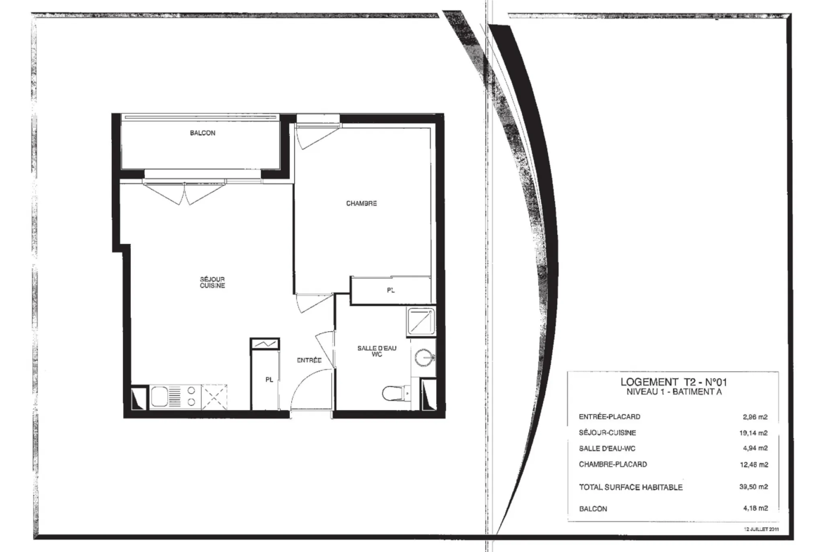 Appartement T2 de 39.91m2 à Lormont 