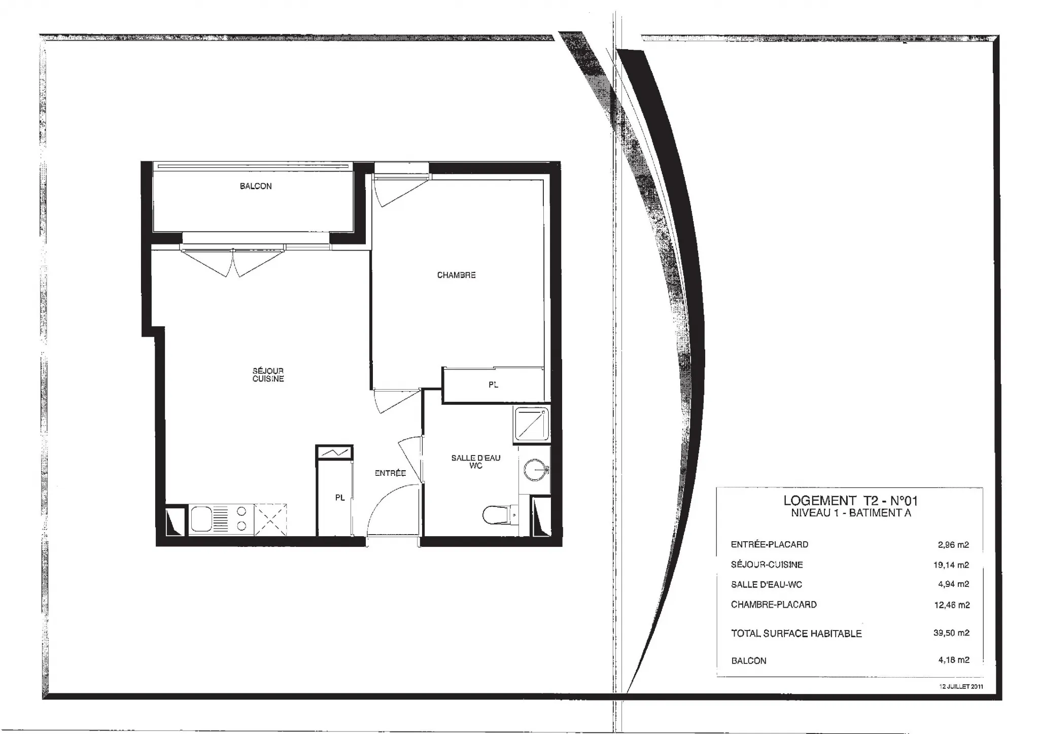 Appartement T2 de 39.91m2 à Lormont 