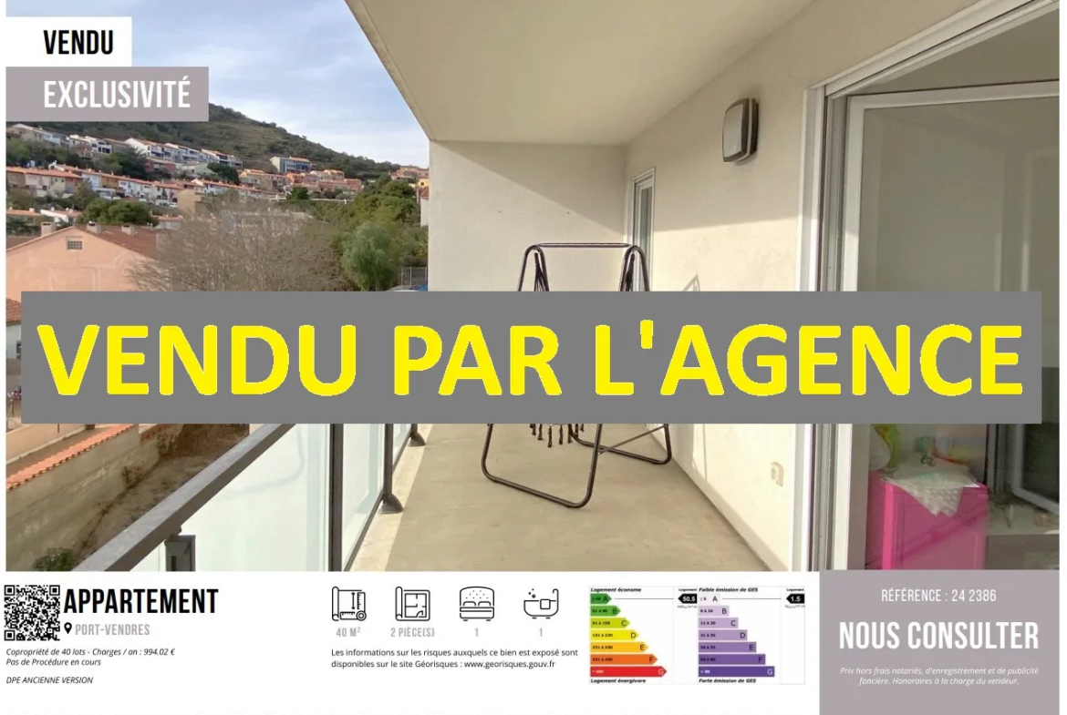 Bel appartement T2 avec terrasse et parking à Port-Vendres 