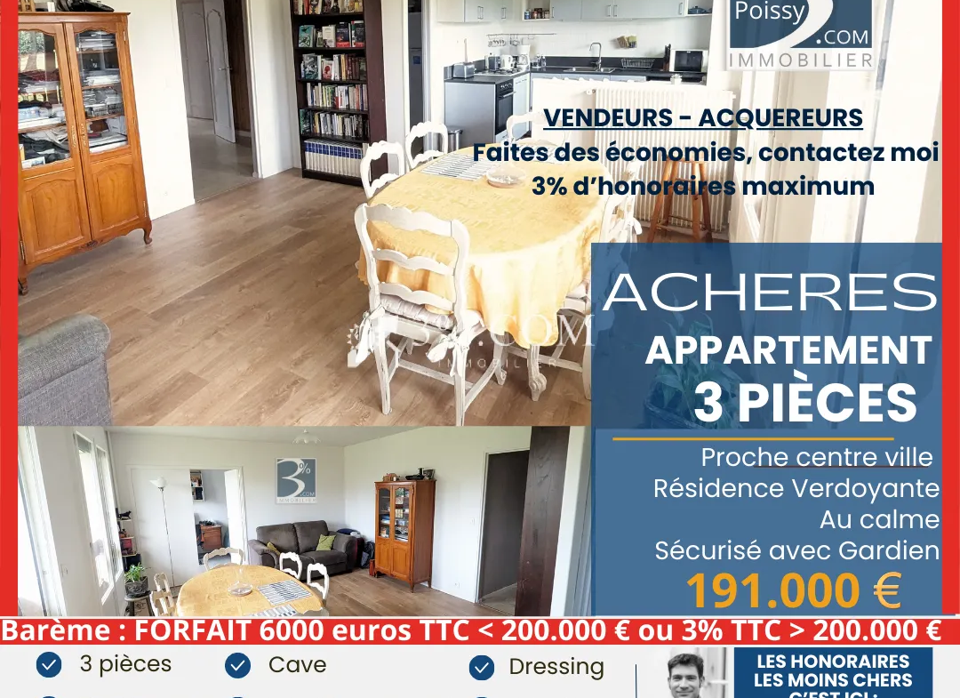 Achetez à Achères - Appartement T3 avec Cave et Parking 