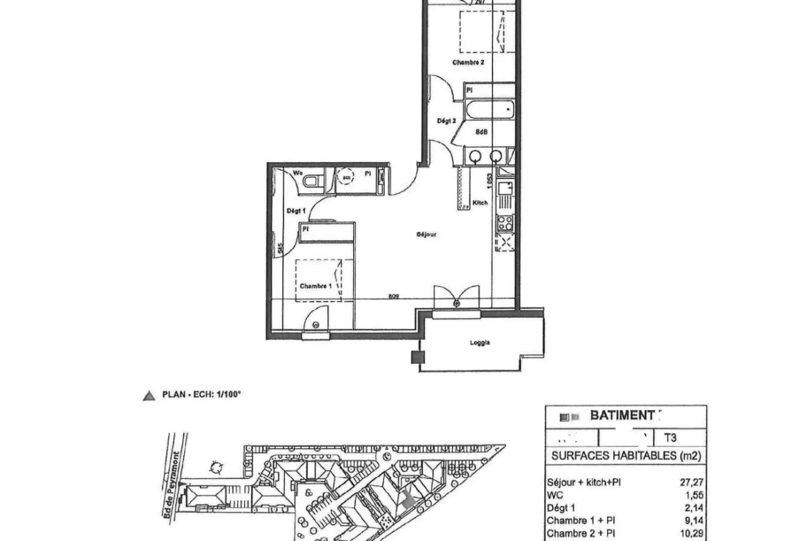 À vendre - Appartement T3 de 56,46 m² à Muret (31600) 