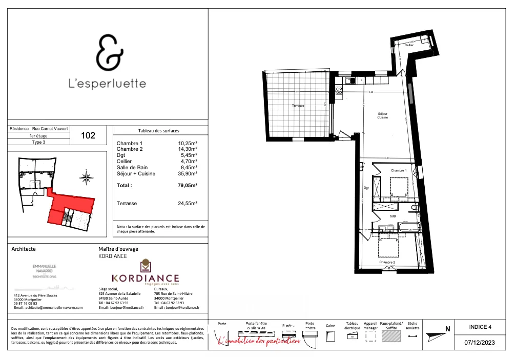 Appartement T3 de 79m2 avec Terrasse de 25m2 à Vauvert 