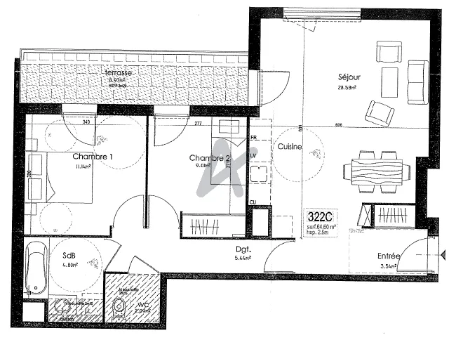 Appartement T3 de 65m² à Villeurbanne avec balcon et garage 