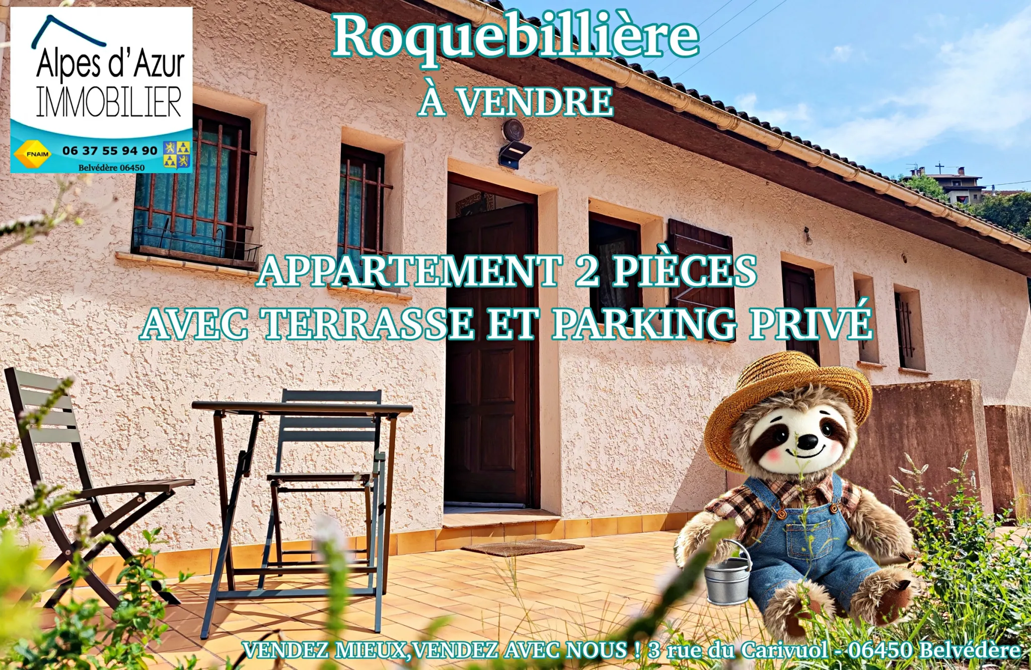 Appartement 2 pièces avec terrasse et parking à Roquebillière 