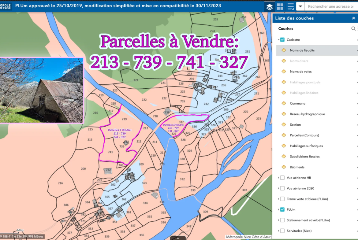 Magnifique terrain avec grange à vendre à Belvédère (06450) 