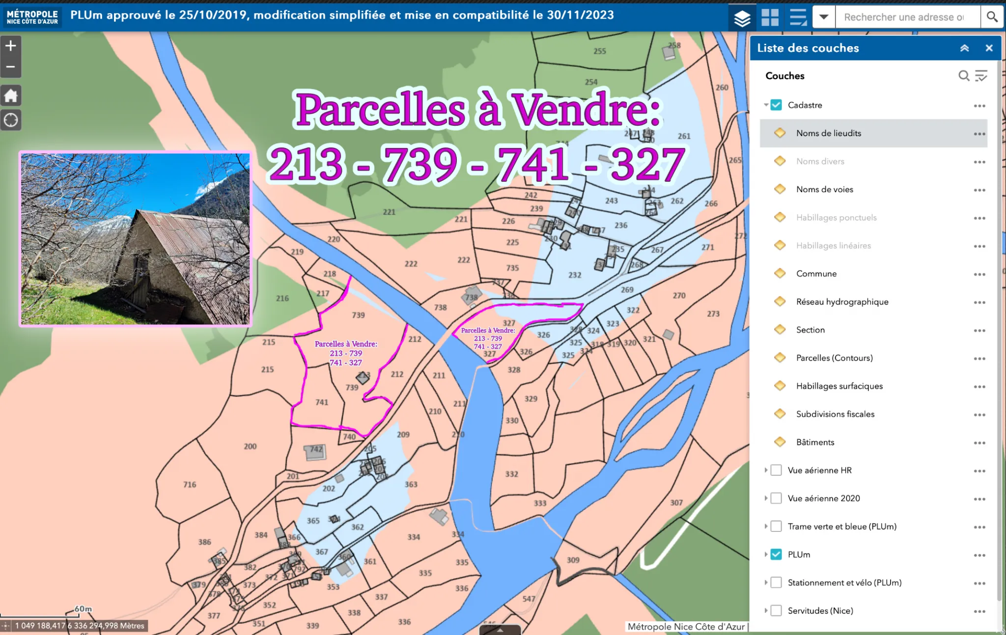 Magnifique terrain avec grange à vendre à Belvédère (06450) 