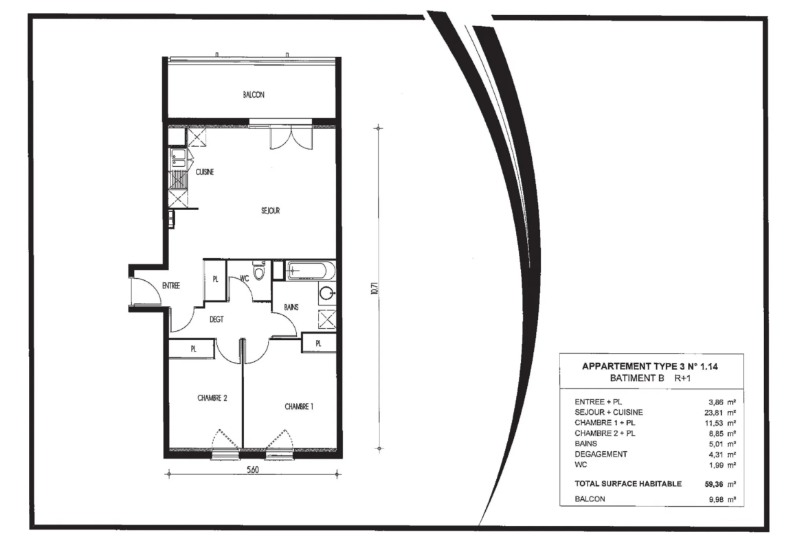 À vendre - Appartement T3 lumineux à Villenave-d'Ornon (33140) 