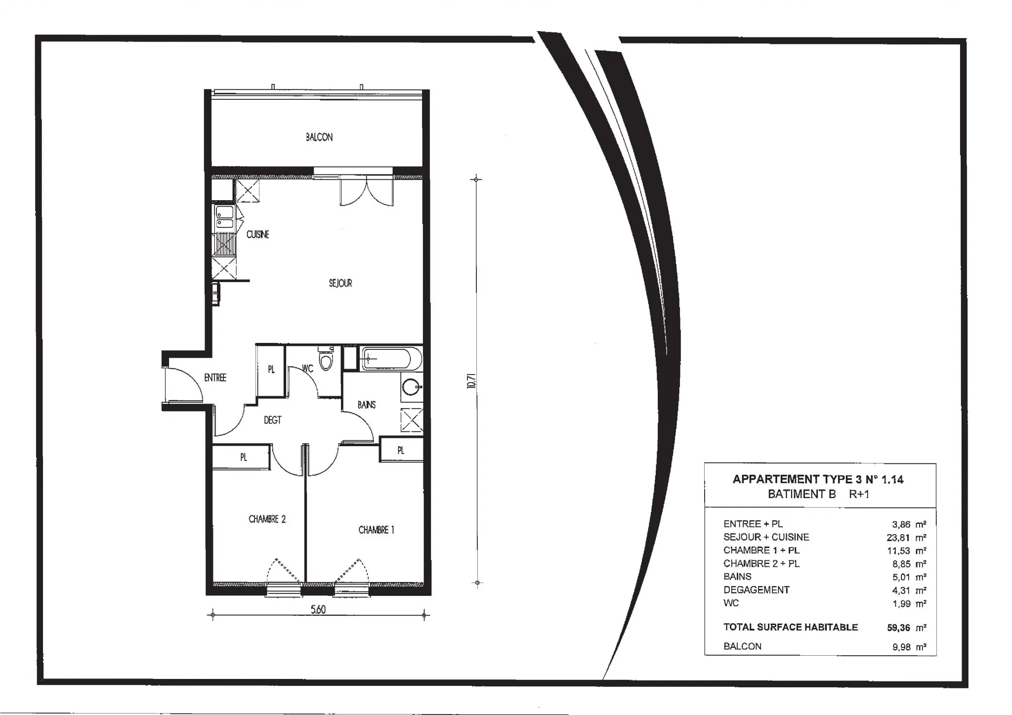 À vendre - Appartement T3 lumineux à Villenave-d'Ornon (33140) 