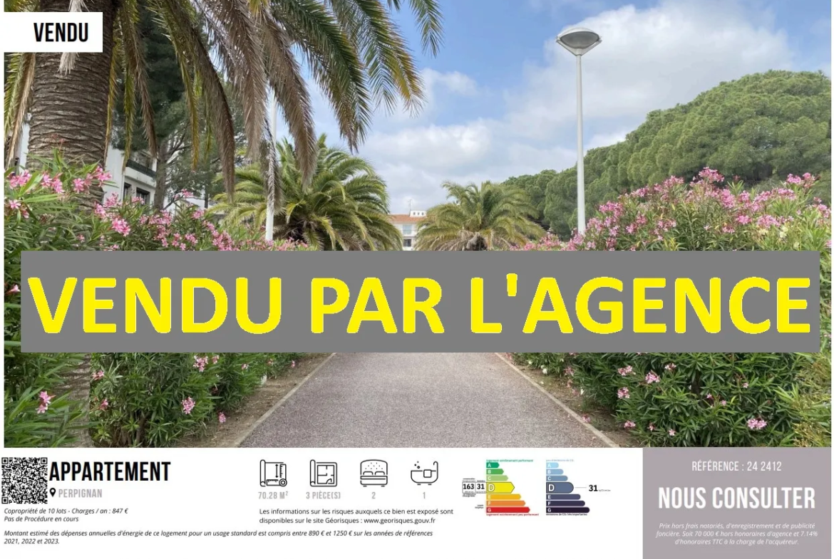 Vente d'un Appartement T3 à Rénover au Moulin à Vent à Perpignan 