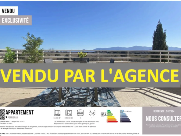 Appartement T2 au dernier étage avec terrasse de 25 m² à Perpignan