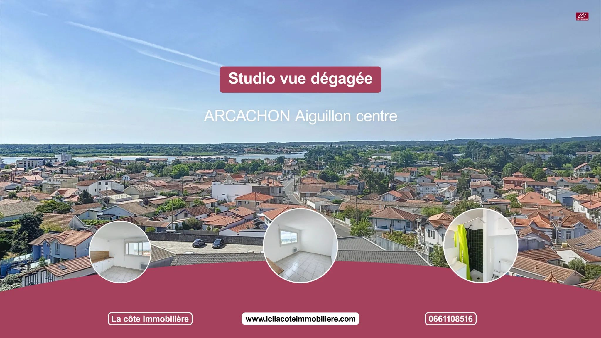 Studio lumineux à vendre à Arcachon avec vue dégagée sur le Bassin 